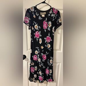 Vintage Expressions short sleeve floral midi dress, size medium